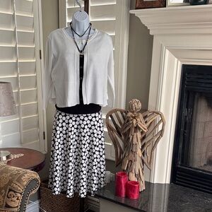 Black and White Polka Dot Skirt, white sweater and black with white trimming top